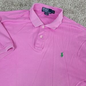 Vintage Polo Ralph Lauren Mens XL Solid Pink Green Pony Stretch Knit SS